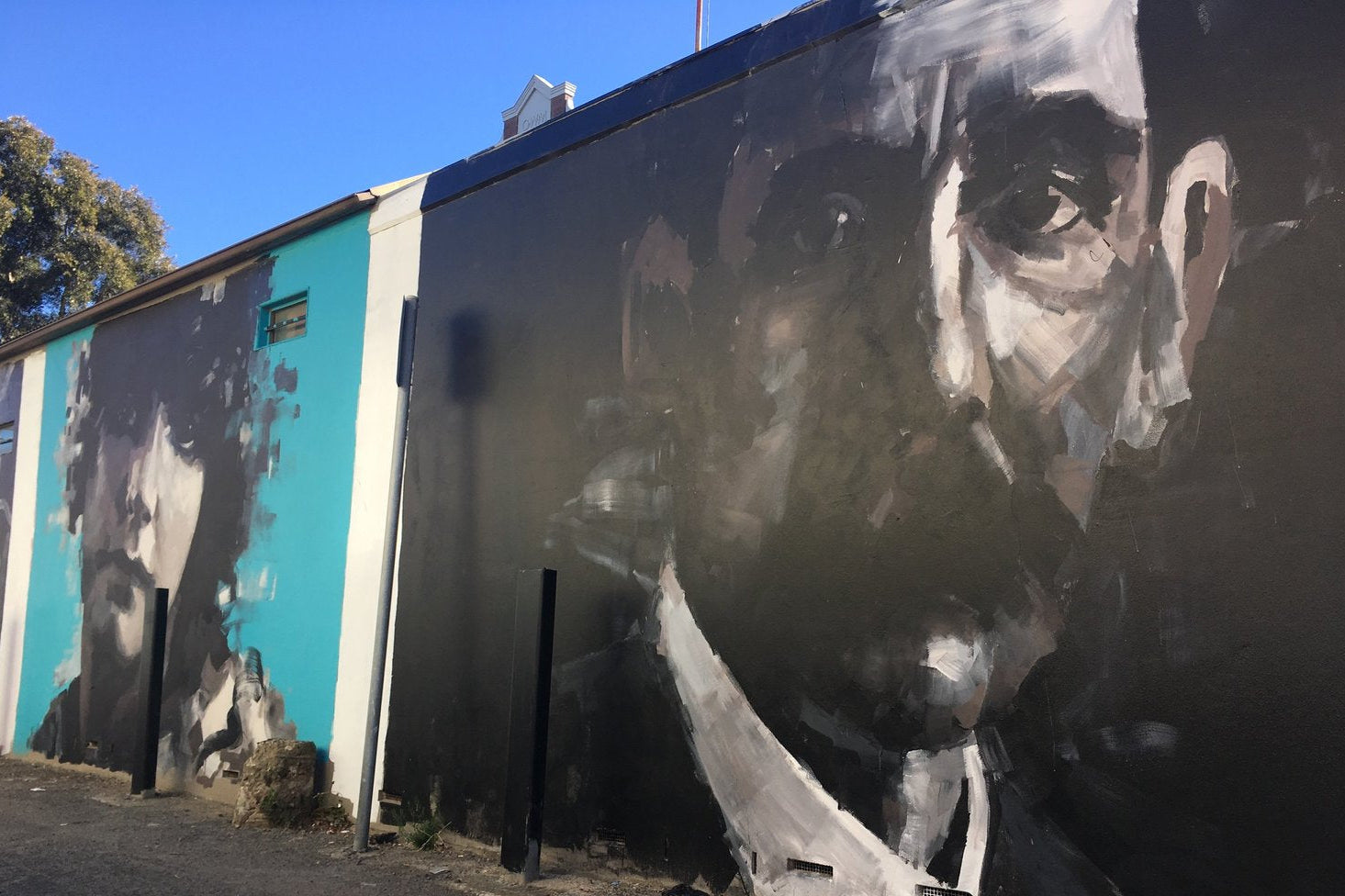 Brad Robson mural of Henry Lawson and Annette Kellerman, Marrickville Sydney, Inner West Public Arts Project